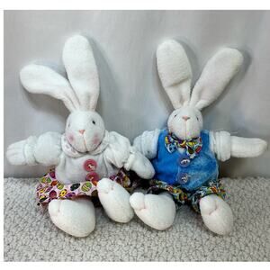 Jo-Ann Stores Easter Bunny Rabbits Plush Toy Shelf Sitters Boy/Girl 10" Set of 2